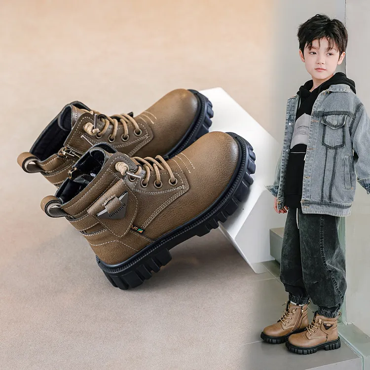 男童小黄靴2024秋冬新款小男孩马丁靴时尚百搭加绒中小童儿童短靴