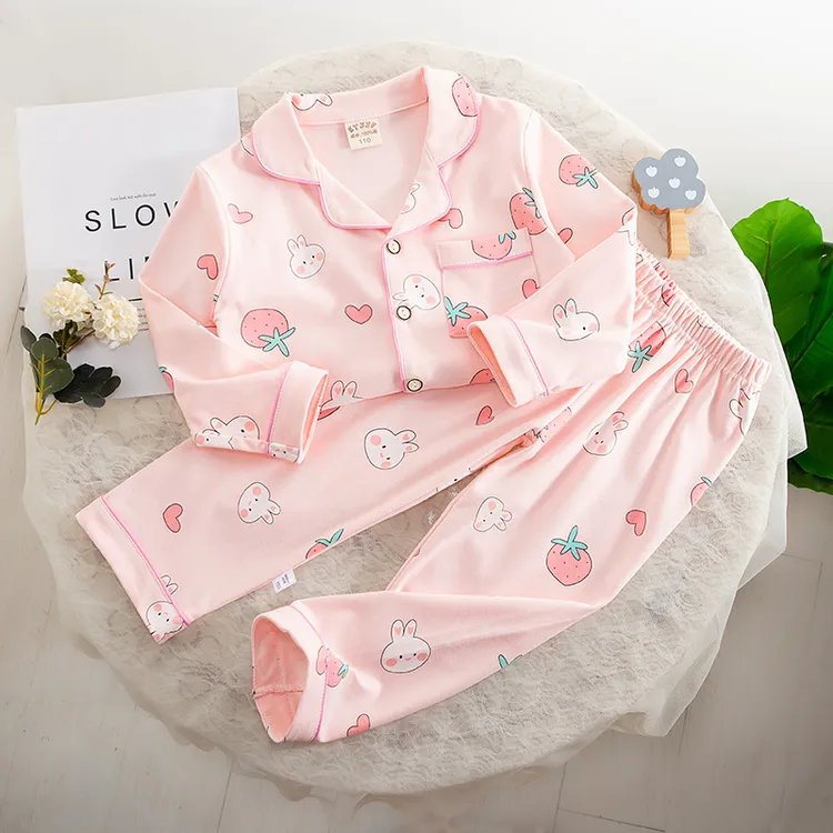 儿童睡衣纯棉套装春秋款开衫长袖卡通中大童男女童家居服韩版童装