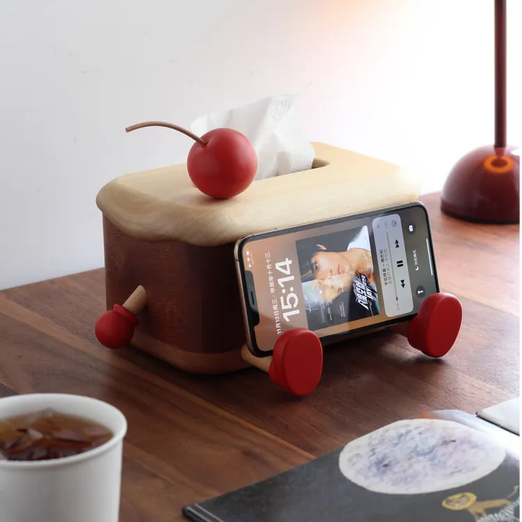 奶油风可爱纸巾盒创意实木家用客厅桌面收纳盒简约北欧日式卡通