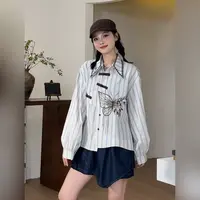 衬衫【枯叶蝶】秋季蝴蝶条纹气质衬衫女20276