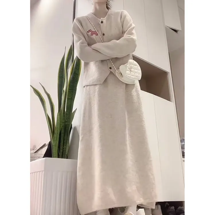 【薄荷雪糕】秋冬新款针织开衫半身裙两件套高级感小香风毛衣套装女