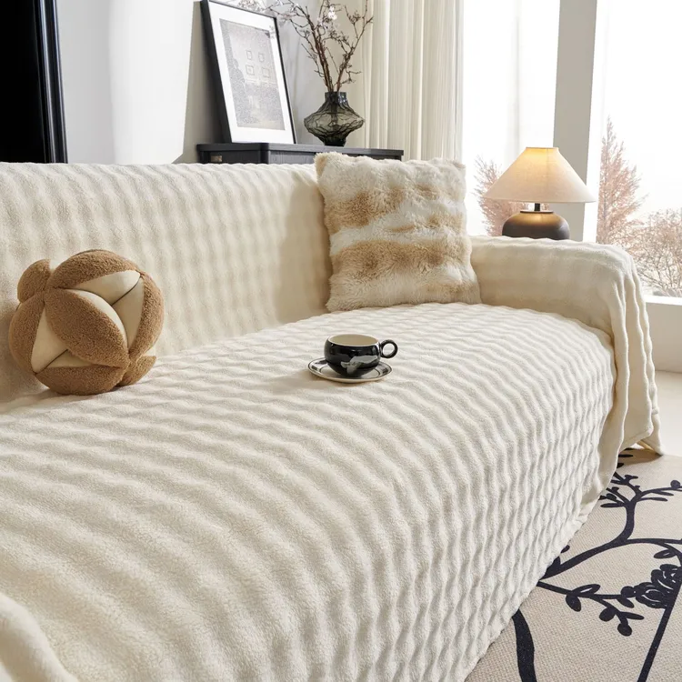 兔兔绒秋冬沙发盖布巾冬季防滑沙发套罩2025新款防猫抓坐垫毛毯