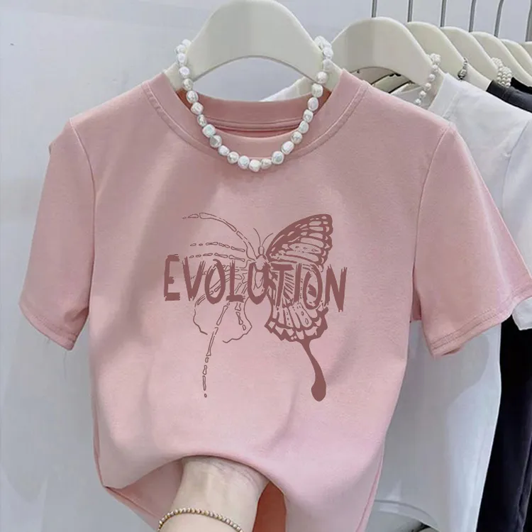 新款蝴蝶款夏季圆领显瘦衣服T恤女时尚百搭短袖老钱风松弛感女装