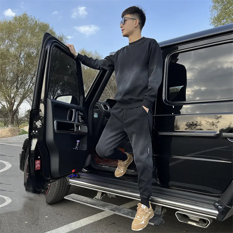 春秋水洗男潮流时尚渐变休闲套装百搭韩版卫衣卫裤网红同款两件套