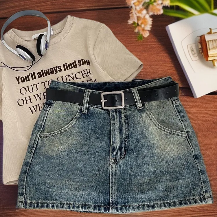 美式复古辣妹a字半身裙裙裤女2025春夏季纯色通勤高腰包臀短裙女