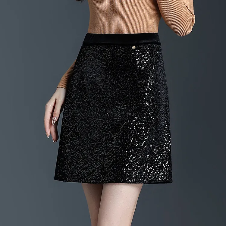 气质亮片小短裙半身裙女2024秋季新款显瘦a字包臀裙百搭亮闪裙子