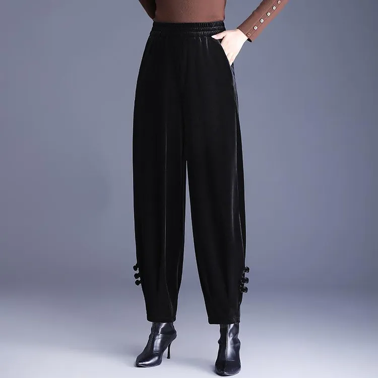 松紧腰金丝绒哈伦裤女秋冬新款宽松灯笼裤气质通勤休闲萝卜裤