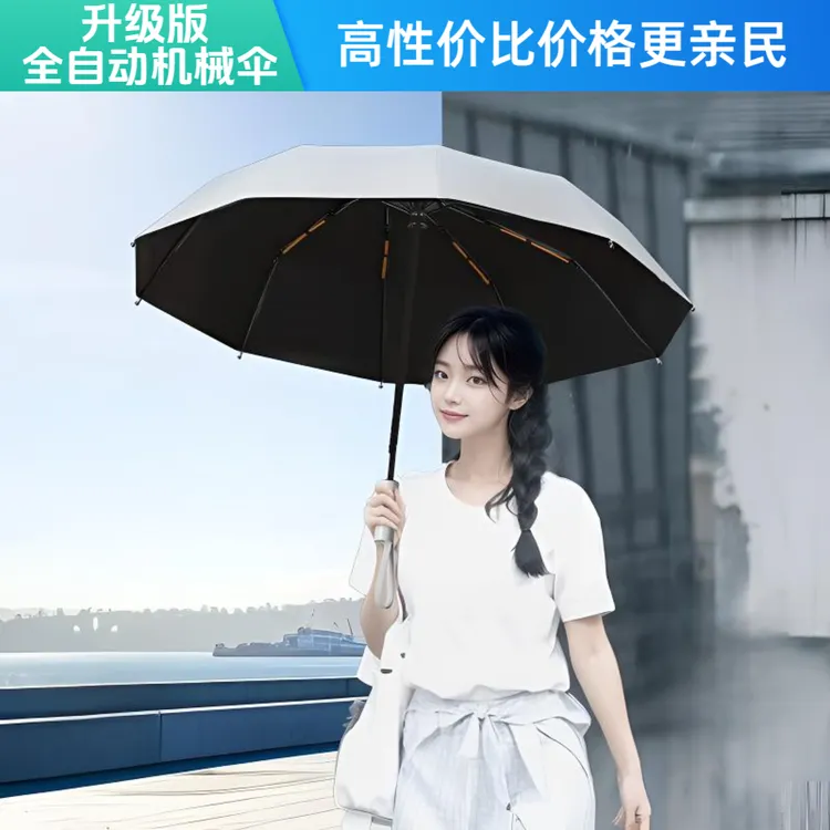 全自动学生雨伞高端商务全纤维加粗双龙骨架水晶加厚黑胶晴雨两用