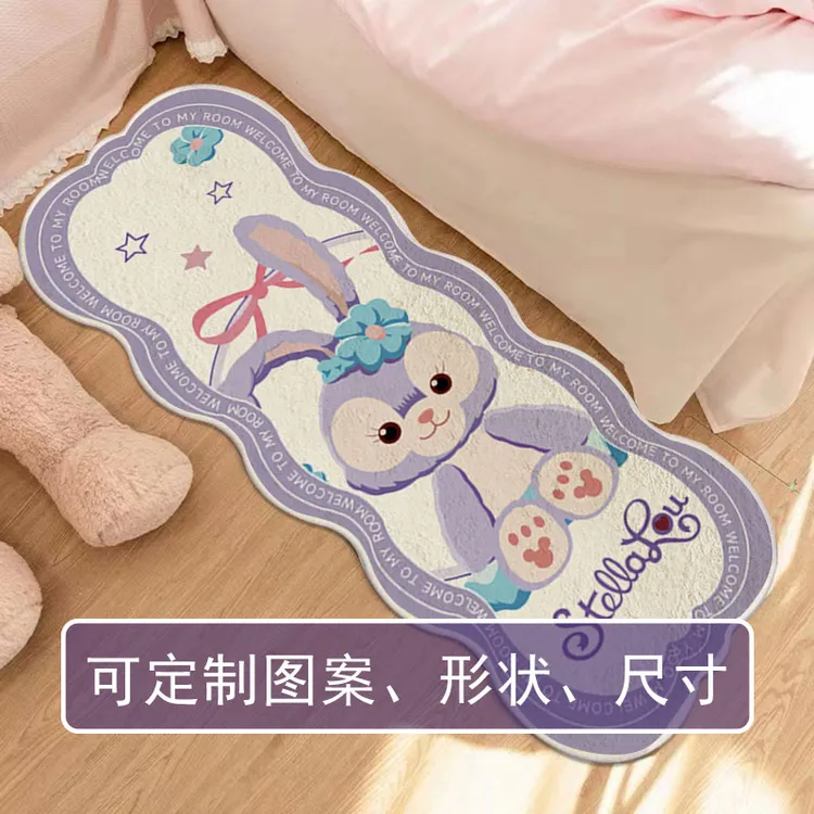卡通兔子插画地毯家用卧室床边毯不规则异形地垫仿羊绒加厚脚垫