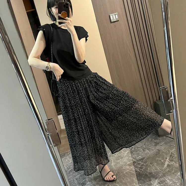 超好看垂感波点洋气气质时尚休闲裤裙裤2024夏季新款宽松百搭高腰