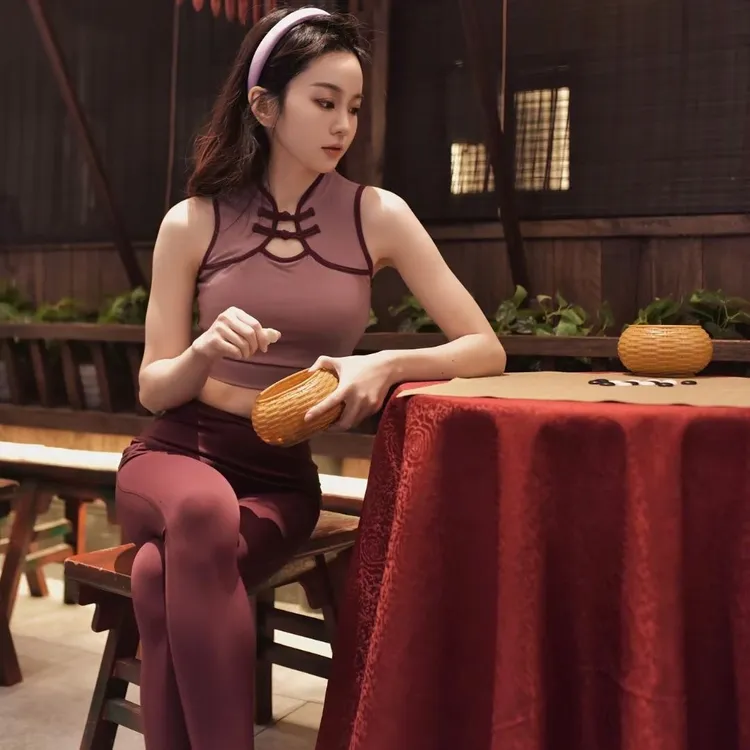 美愫中国风瑜伽服套装春夏新款瑜伽背心女显瘦气质速干瑜伽服套装