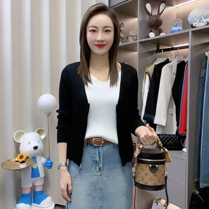 【80-180斤】秋季新款韩版女装拼接时尚气质显瘦百搭假两件针织衫女
