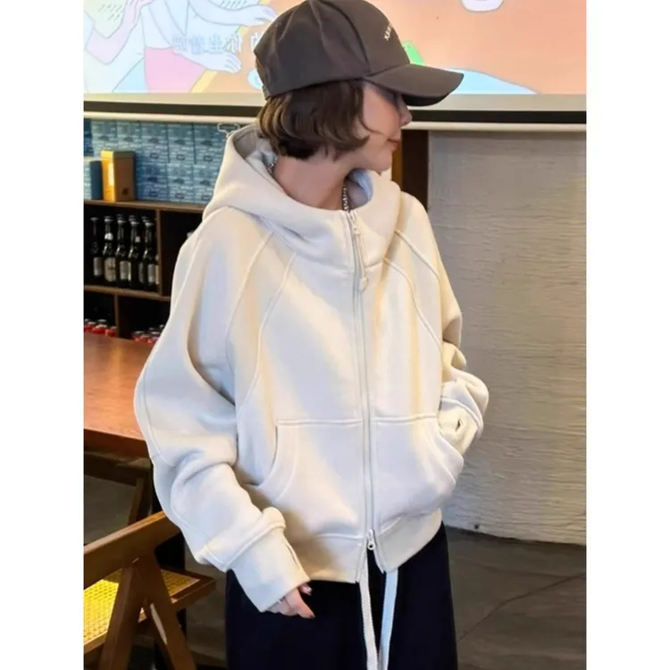 连帽拉链卫衣开衫女欧洲站2025春秋季新款美式慵懒小个子外套上衣