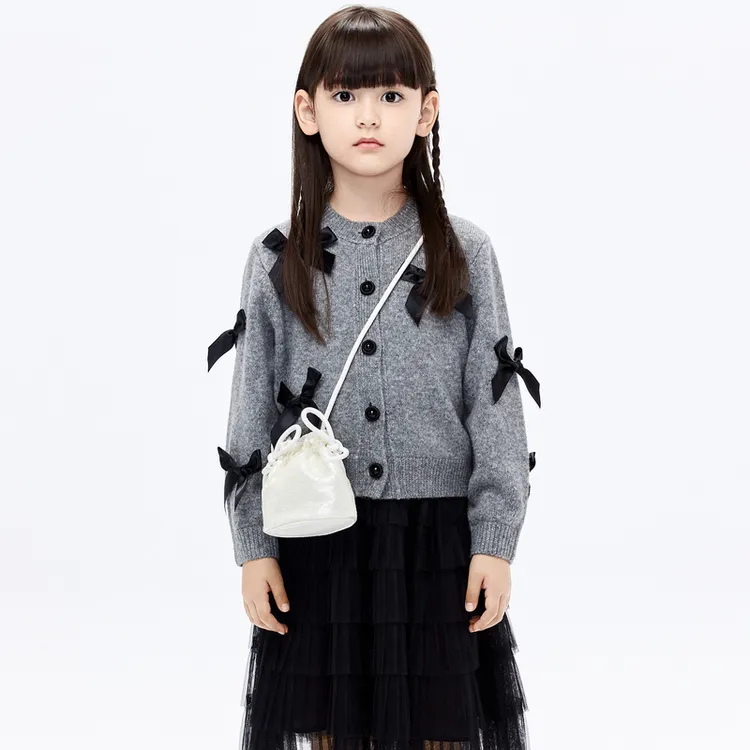 littlemoco童装秋冬女童蝴蝶结开衫毛衣外套针织衫#KBD1CAR008