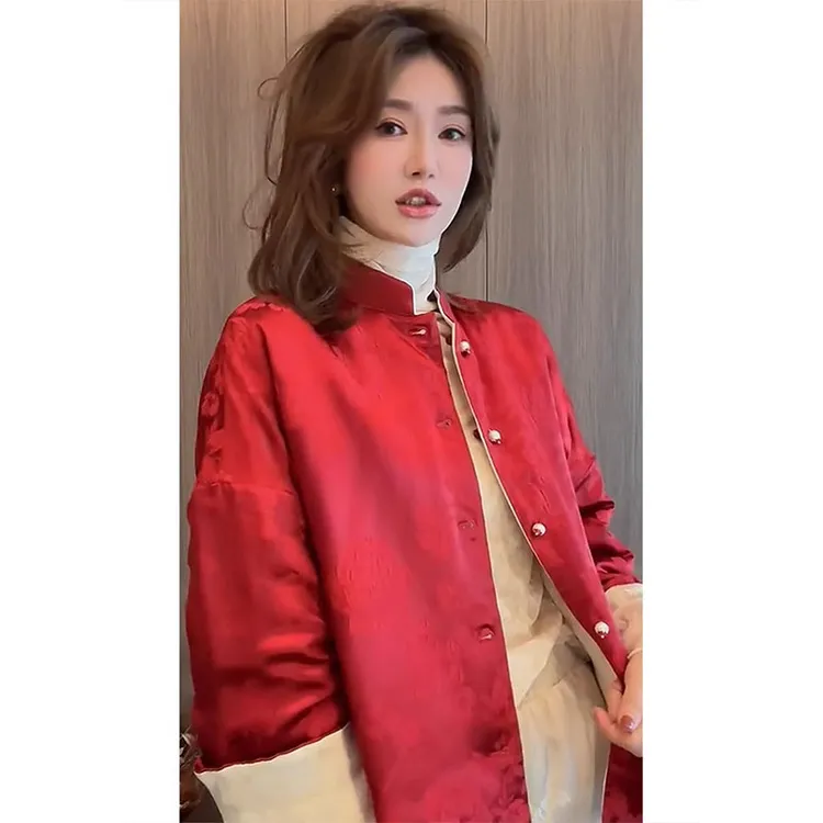 新中式女装2025新款唐装禅意风高级感过年国风盘扣气质红色外套女
