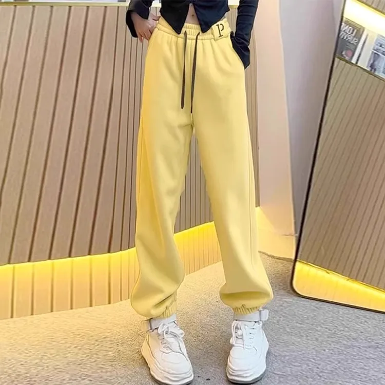 高质量欧货加绒加厚束脚卫裤女春秋款爆款高腰宽松阔腿运动休闲裤