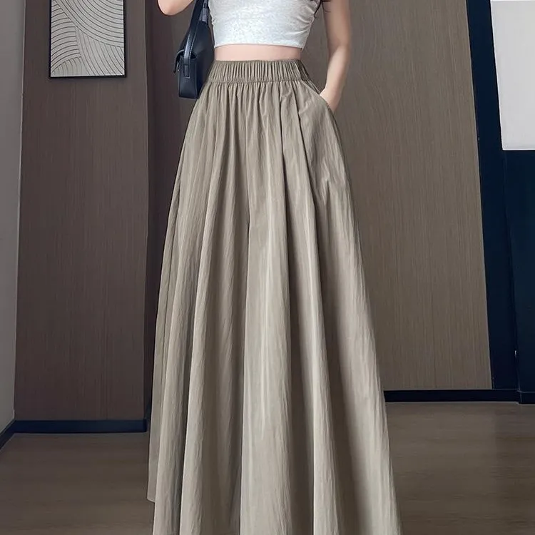 啄木鸟高腰显瘦气质夏季薄款新款百搭A字山本裙裤冰丝休闲阔腿裤 