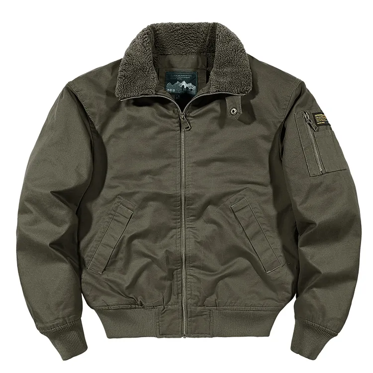 飞行员夹克男士秋冬季新款休闲宽松毛领加厚加绒保暖棉服外套男潮
