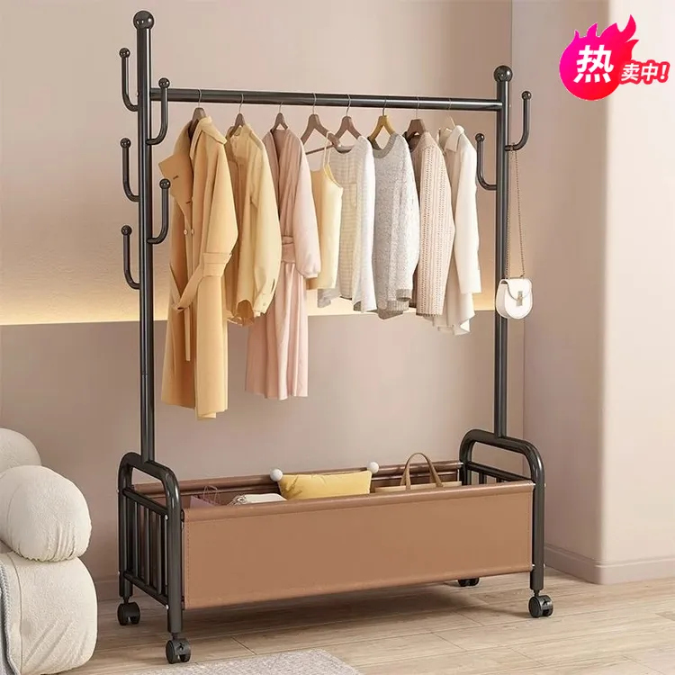 衣帽架落地式挂衣架衣架立式移动简易家用室内带轮收纳晾衣架卧室