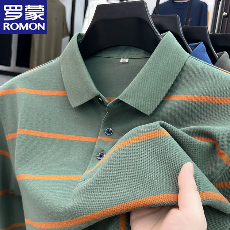罗蒙长袖t恤男春秋时尚撞色条纹亲肤打底衫男士棉质透气POLO衫潮