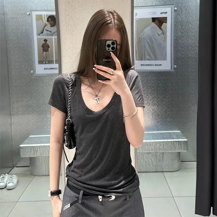 夏日垂垂正肩U领多色基础舒服好穿tee短袖T恤2025夏季新款休闲