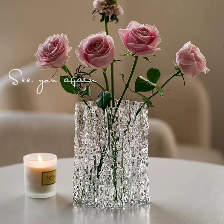 高级感花瓶家用高颜值大口径冰川插花花瓶敞口透明网红桌面摆件商品图