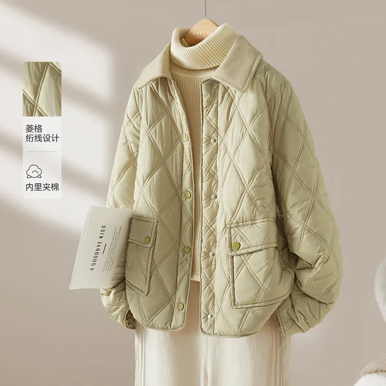 IHIMI/海谧【小青柠】2025冬季新款女上衣撞色保暖拼接简约棉服外套