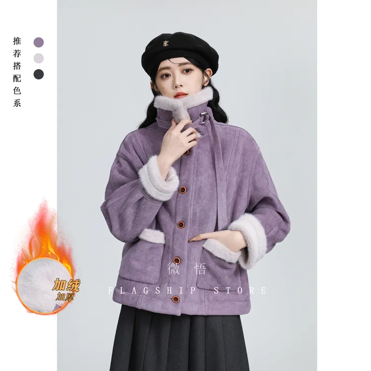 加绒加厚秋冬季外套女冬2025新款设计感宽松保暖立领夹克棉服上衣