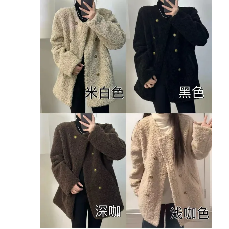 大码胖mm女装2025秋冬毛毛双排扣加厚大朵毛宽松复古时尚大外套