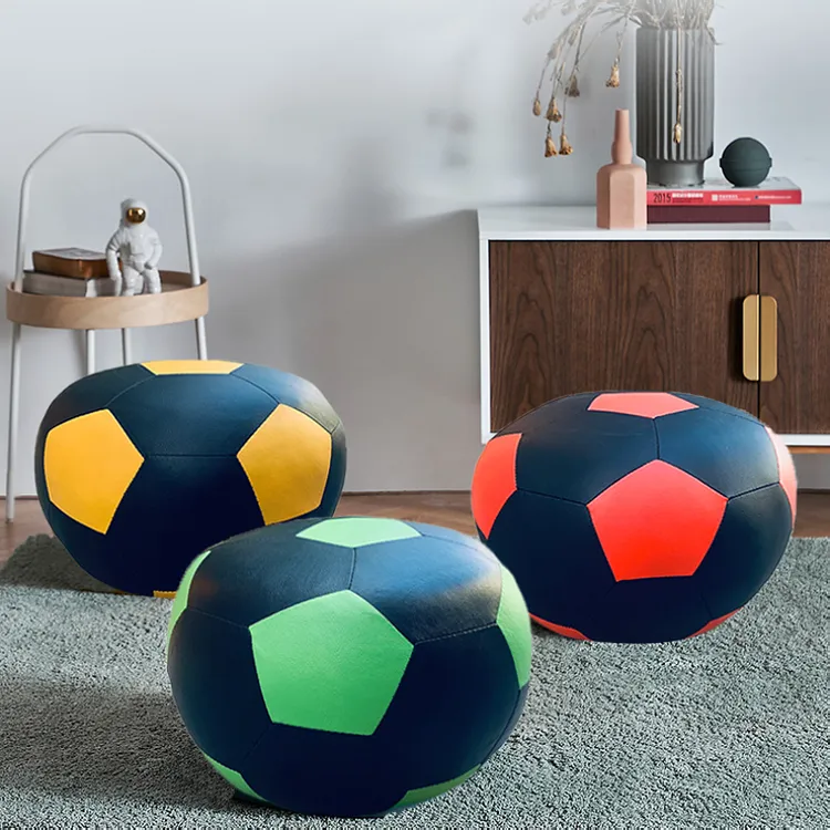 皮凳子圆凳卡通足球穿鞋凳沙发凳小皮墩幼儿园家用矮凳换鞋凳时尚