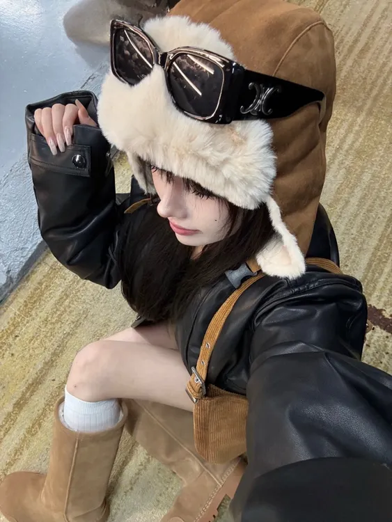 【陆菡同款】2024新款冬季皮衣外套小众设计百搭宽松显瘦女款加厚