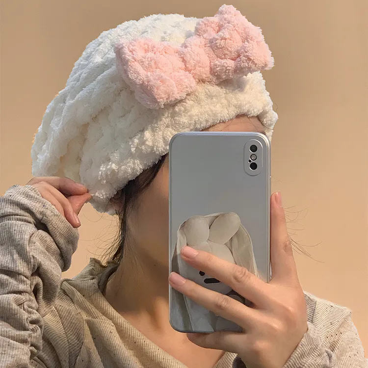 法式干发帽云朵居家超强吸水速干可爱蝴蝶结加厚套头浴帽包头巾