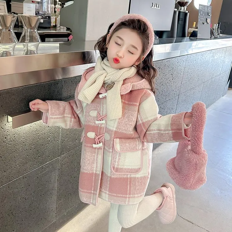 巴拉优选女童呢子大衣冬季2024新款儿童女宝宝秋冬加绒加厚中长款