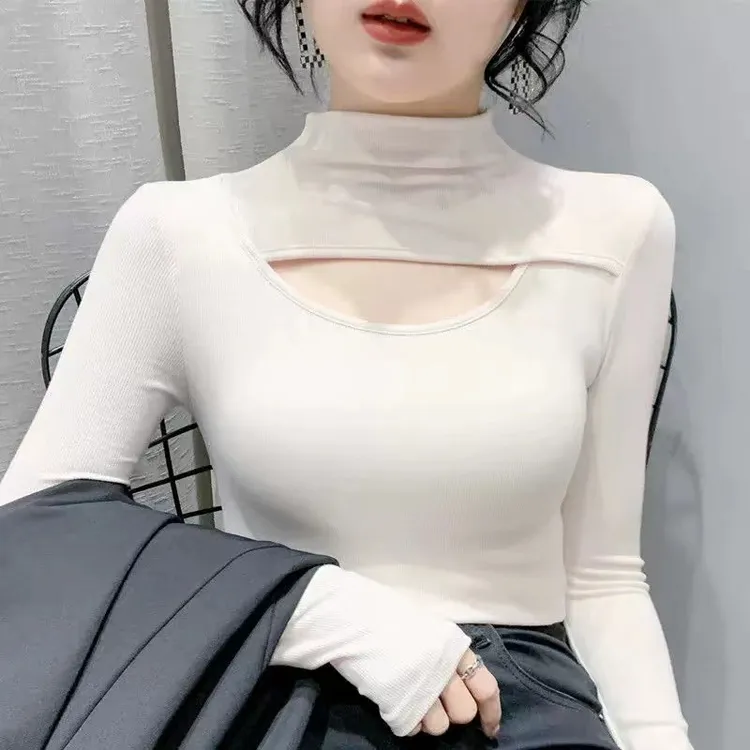 微米绒半高领加厚磨毛打底衫女内搭秋冬季新款高级感显瘦保暖上衣
