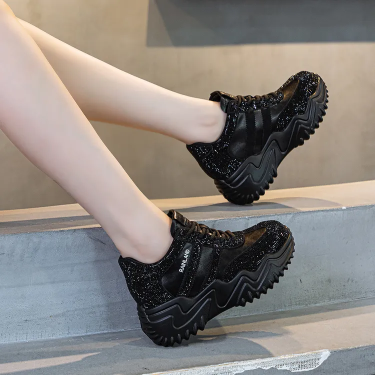 雨土健身运动鞋女2025春秋新款老爹鞋厚底增高网面透气休闲鞋百搭