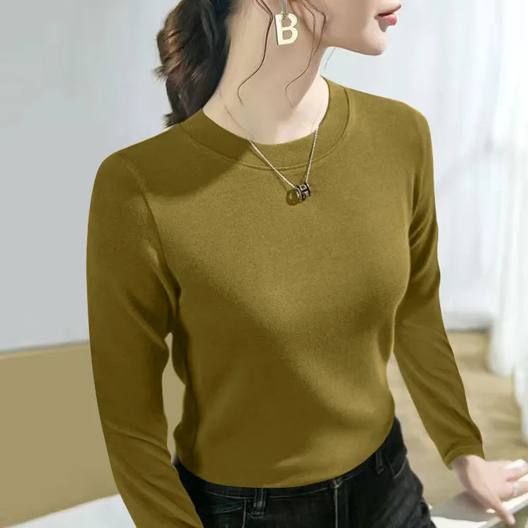 秋冬双面德绒上衣女长袖时髦百搭显瘦保暖秋衣洋气女士内搭打底衫