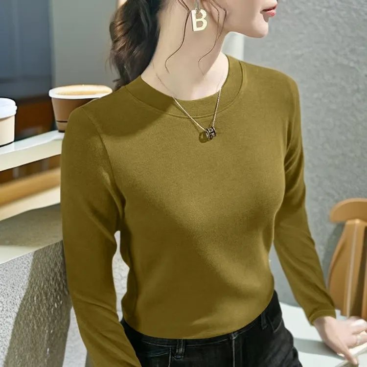 秋冬双面德绒上衣女长袖时尚修身百搭保暖秋衣洋气女士内搭打底衫