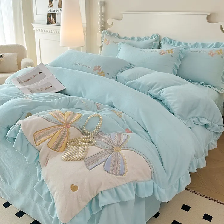 A类母婴级冬季高克重全消光牛奶绒四件套