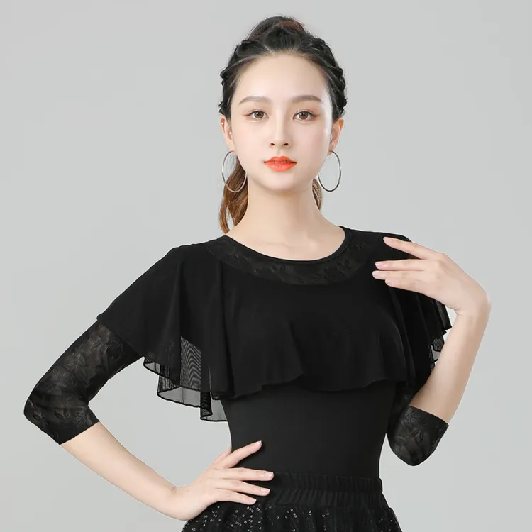 广场舞国标舞蹈服装新款摩登舞上装拉丁舞上衣女成人练功练习交谊