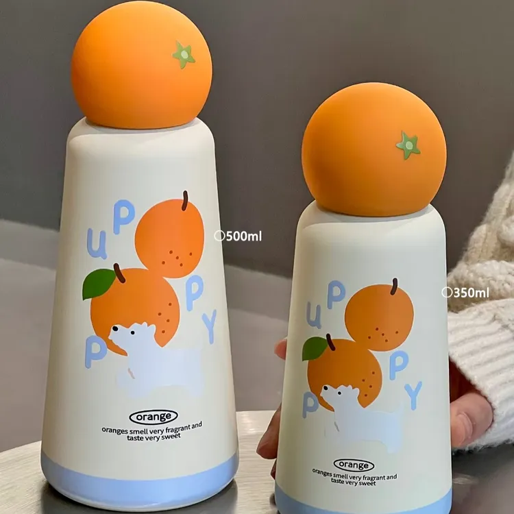卡通心想事橙保温杯316不锈钢杯可爱橙子随手杯外出便携杯子居家