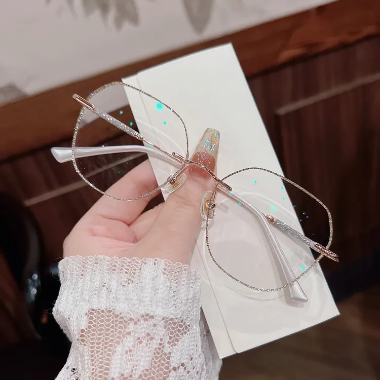 时尚轻奢清透无框闪粉切边闪腿可配度数爆款眼镜精致显瘦超轻802