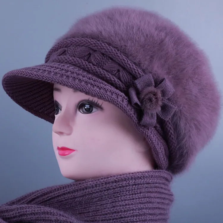 老年人帽子女奶奶冬季保暖加厚绒中老年人妈妈兔毛线帽老太太棉帽