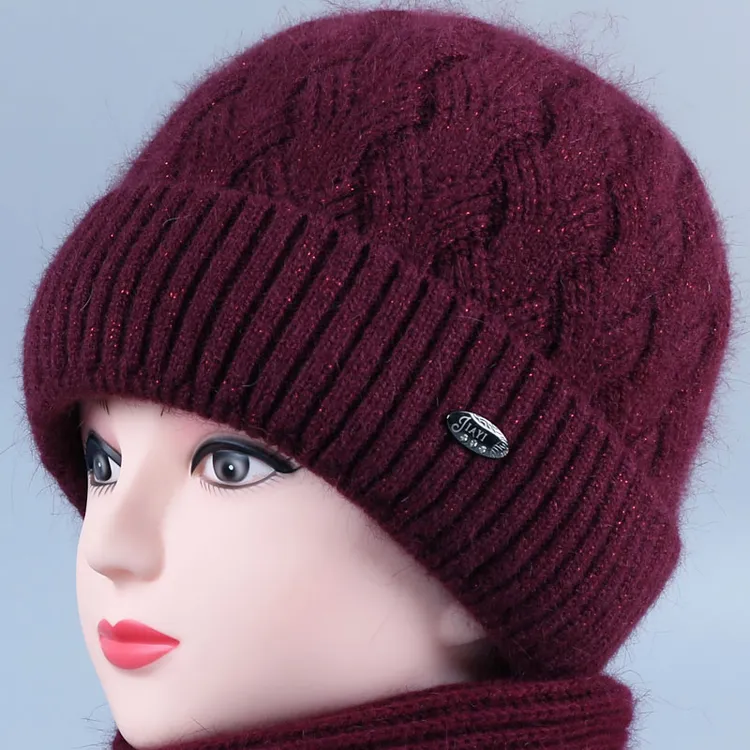 中老年人帽子女秋冬天妈妈针织兔毛线帽奶奶加绒保暖老人防寒棉帽