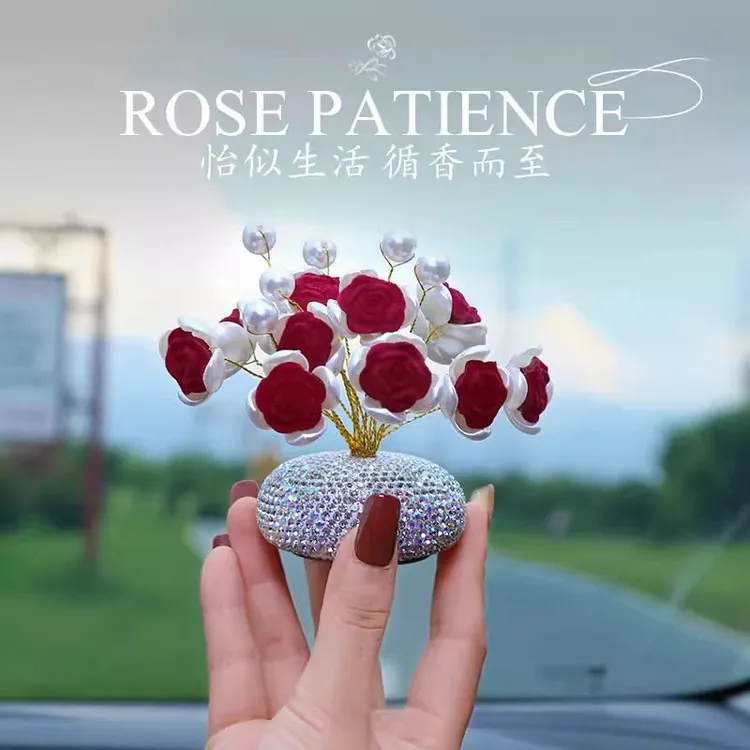 汽车车内装饰摆件植绒玫瑰花中控台高档车载香薰香薰摆件最新款商品图