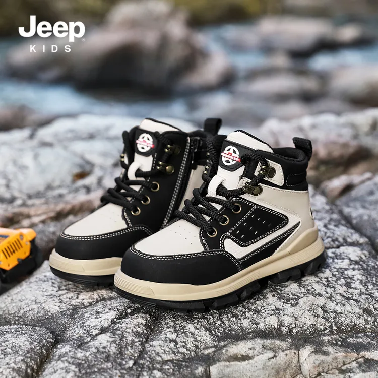 Jeep男童休闲百搭复古风马丁靴秋季新款防滑软底舒适防撞高帮鞋子