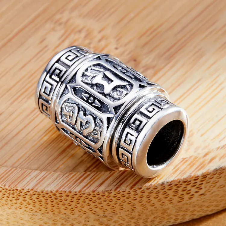 吊坠925银 复古个性时尚做旧饰品六字真言路路通手工编织男士项坠