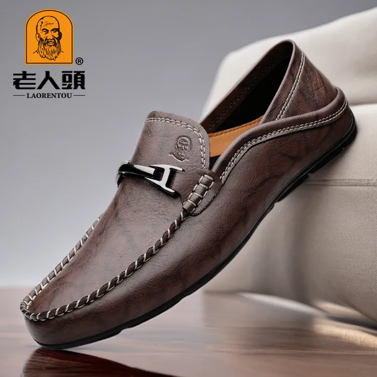 老人头男款豆豆鞋春季新款真皮休闲皮鞋软底驾车鞋简约百搭透气潮