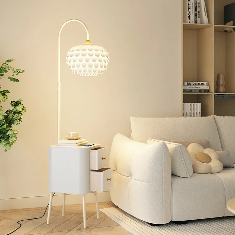 网红落松果灯罩地灯客厅轻奢茶几置物架北欧抽屉卧室床头柜一体灯