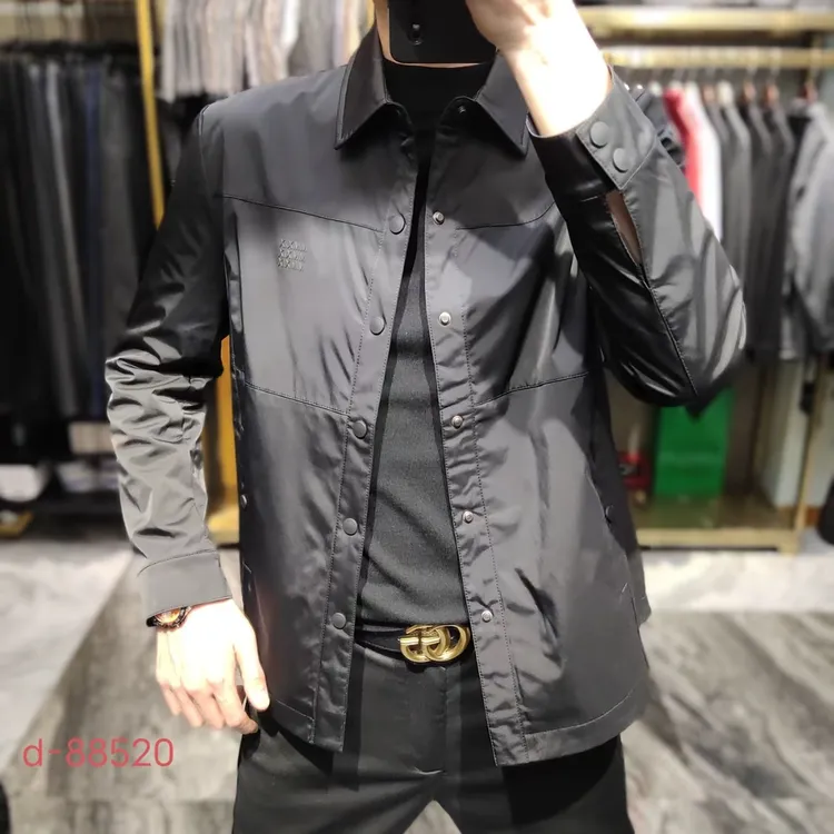 1332新款男士潮流百搭翻领夹克长袖休闲黑色工装上衣外套时尚帅气