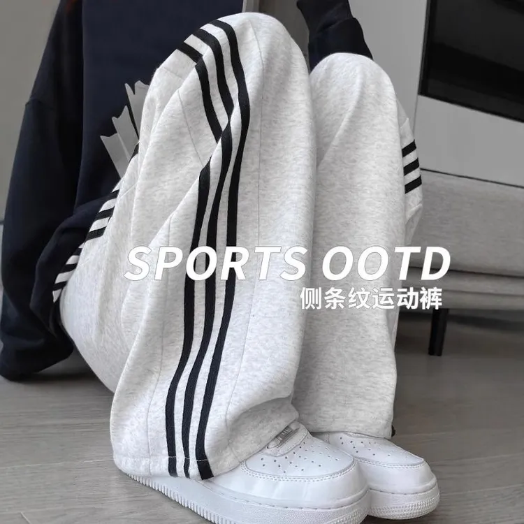 女童运动裤2025新款秋冬季儿童阔腿女大童直筒休闲加绒裤子初中生